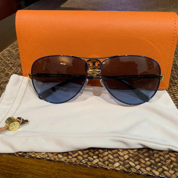 Tory Burch Aviator Blue and Gold Sunglasses - Picture 2 of 7